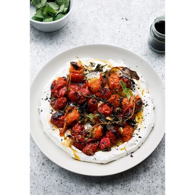Hot charred cherry tomatoes with cold yoghurt by Yotam Ottolenghi - Beautiful Heirloom Home
