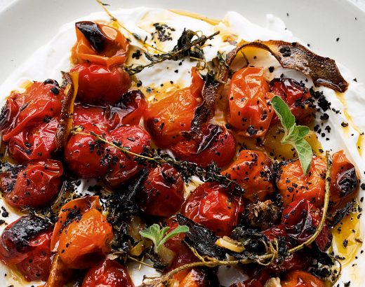 Hot Charred Cherry Tomatoes with Cold Yoghurt by Yotam Ottolenghi